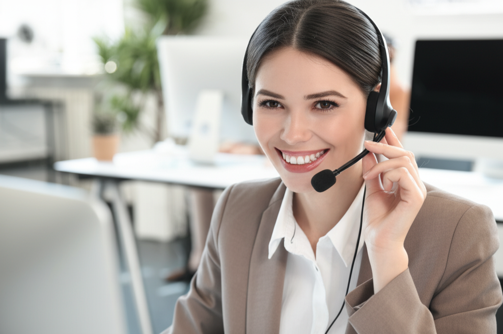 Customer service representative with headset